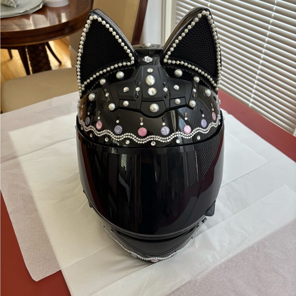 Blinged up Black and Pink Cat Ear Helmet- one of a kind design!